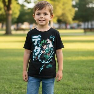 My Hero Academia Boys‎ T-Shirt Izuku Midoriya Anime Graphic Tee Kids S EUC